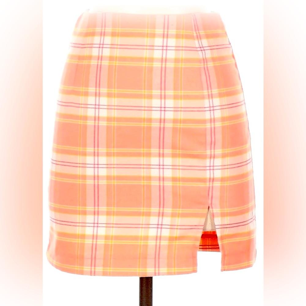Wild Fable Orange Mini Plaid Skirt with Slit 6